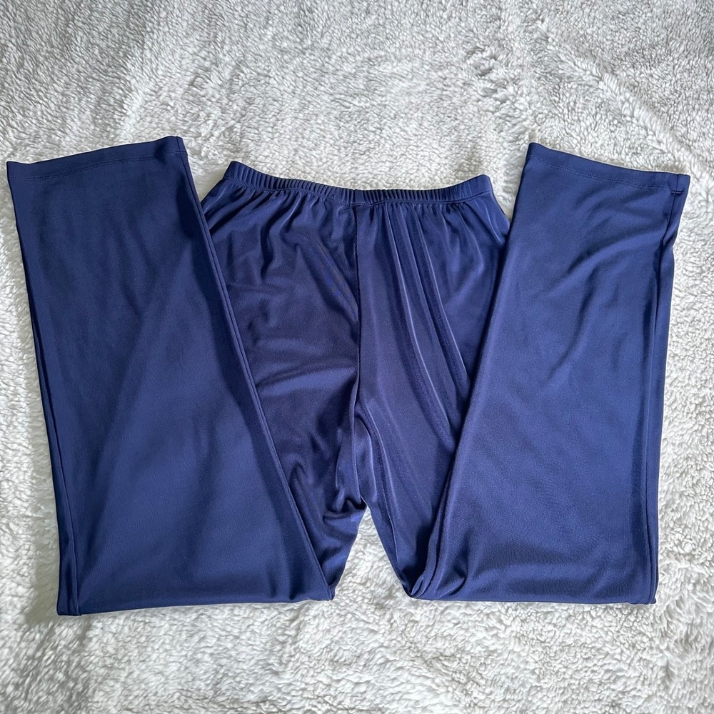 Chico's Easy Wear Navy Blue Knit Pull-On Straight Leg Pants Women's Size 1 (US 8